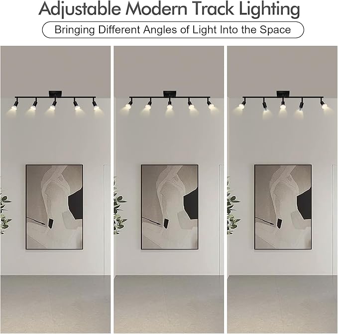 BoostArea 5 Light Track Lighting Fixtures Ceiling, Matte Black Kichen Track Lighting, Rotatable Light Heads, Adjustable Modern Directional Ceiling Light for Kitchen,No Bulbs