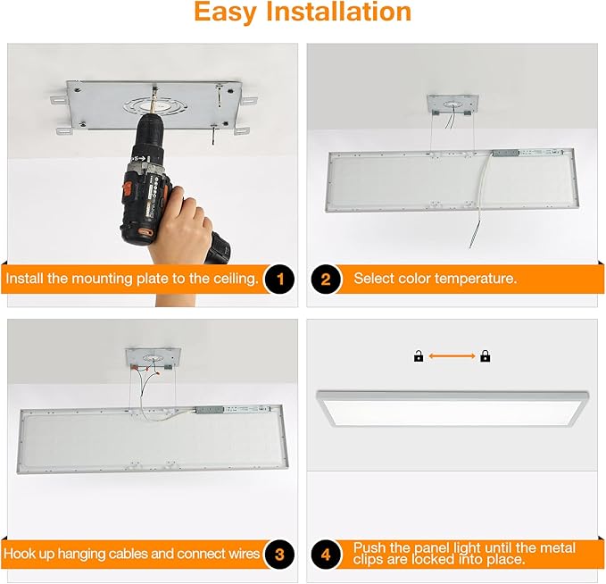 1x4 LED Flat Panel Light Surface Mount, 3000K-4000K-5000K Selectable & Triac Dimmable, 12x48 Inch Flush Mount Ceiling Light for Kitchen Garage, 40W, 100-277V, ETL, White, 2 Pack