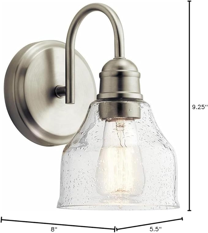 Kichler Avery 9.25" 1 Light Vanity Light with Clear Seeded Glass Brushed Nickel