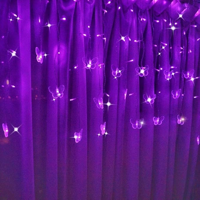 Butterfly Curtain Fairy String Lights, 120LED 8 Modes USB Powered Timer Firefly Twinkle Light with Romote, 14.7FT Copper Wire Hanging Decoration for Room, Wedding, Bedroom, Party, Christmas Decor
