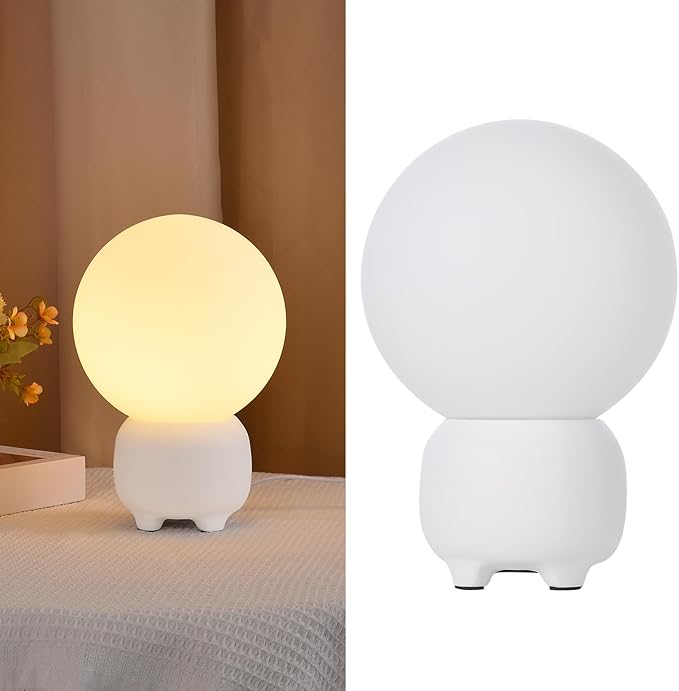 Arturesthome Bedside Table Lamp for Bedroom Nightstand Table Lamp for Living Room,White Night Stand Light Lamp with Round Shade,Modern Bedroom Lamp