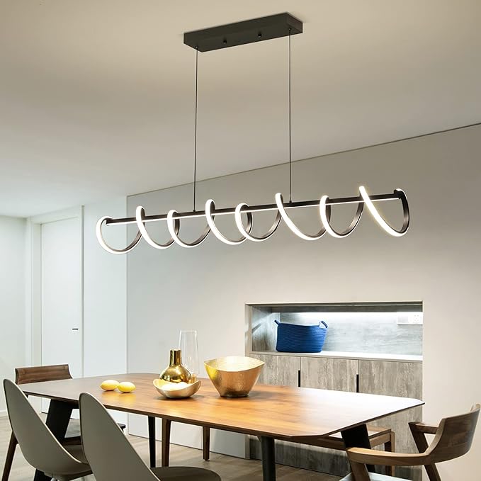 Modern Design Dimmable Desk Linear Pendant Light, with Remote Control Dimmable 3 Color Mode & Brightness Ceiling Lamp, Anti-Flicker Dining Light Fixture for Kitchen(47IN)