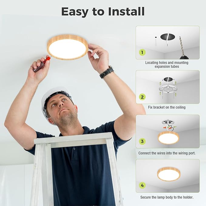 hepside 2Pack LED Flush Mount Ceiling Light Fixture, 7Inch 15W, Dimmable&3000K/3500K/4000K/5000K/6500K Adjustable Low Profile Ceiling Lights, Round Flat Ceiling Light for Closet,Kitchen,Hallway-Wood