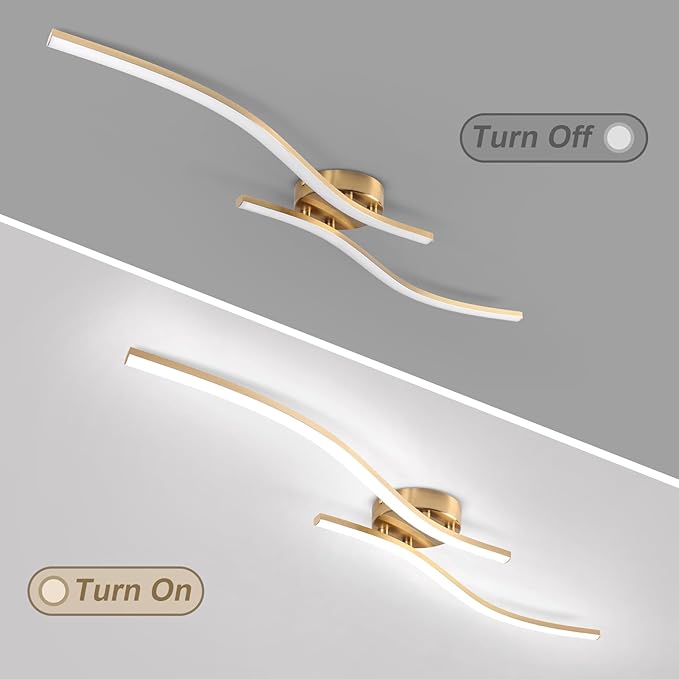 28W Gold Linear Ceiling Light Gold Modern LED Ceiling Light Fixture 6000K Aluminum 39.37Inch Long Ceiling Lamp for Hallway, Kitchen, Bedroom, Dining Room