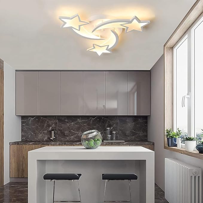 Becailyer Modern LED Ceiling Light, 45W 3-Head Star Shape Flush Mount Ceiling Lamp, Dimmable Remote Control Close to Ceiling Light Fixtures for Bedroom Dining Room Hallway Asile, White