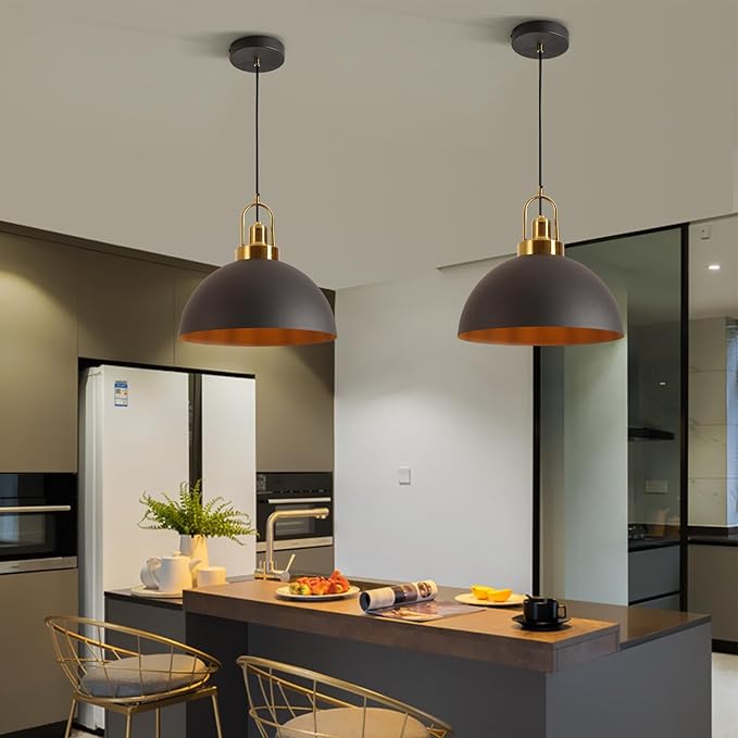 Modern Industrial Black Pendant Light - 13.58 Inch Diameter Pendant Light- 78.74 Inch Wire Length Perfect for Kitchen Island, Dining Room, Hallway