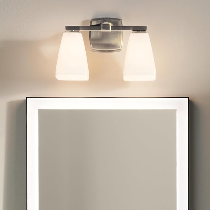 Kichler Marant 2-Light Bathroom Vanity Light Fixture with Opal Glass, 14.25" Modern Wall Mount Light in Brushed Nickel for Bathroom, Powder Room, Over Mirror (14.25" W x 9.5" H), 55215NI