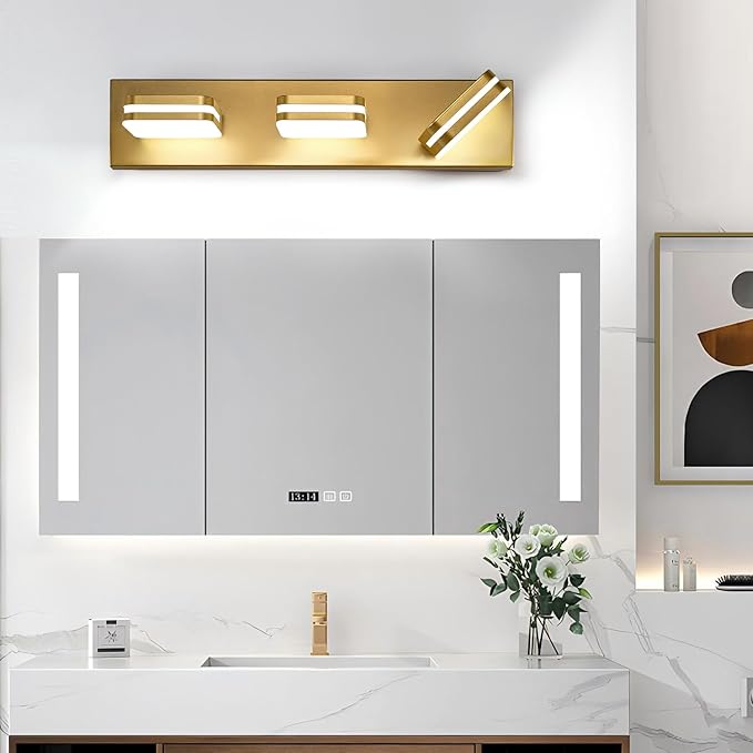 360° Rotate LED Bathroom Vanity Light Fixtures, 1300LM Acrylic Gold Vanity Lights for Bathroom, Modern Wall Lighting Fixtures Over Mirror Kitchen Living Room Hallway (Natural White Light 5000K)