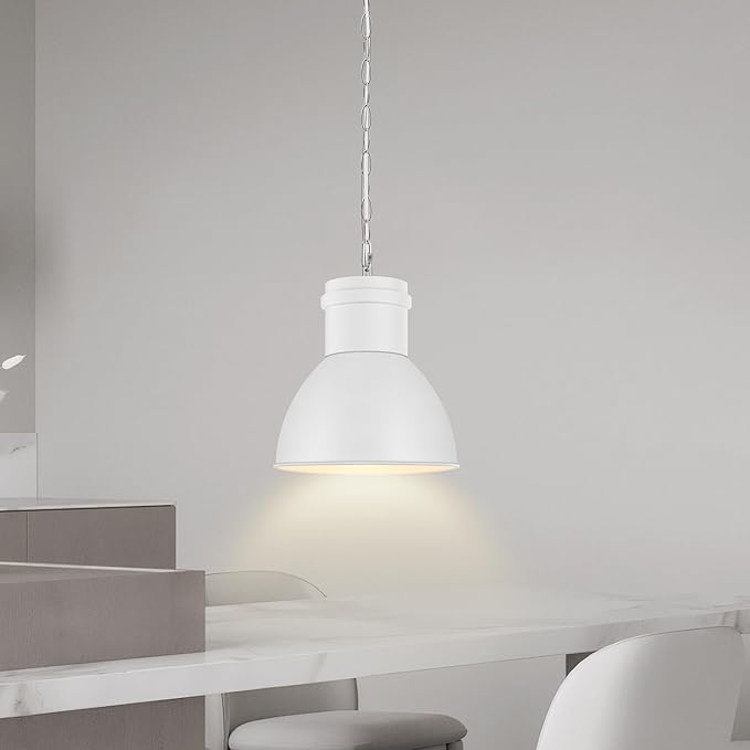 BoostArea White Pendant Lights Kitchen Island, 10.6" Large Metal Shade and 70.9'' Adjustable Height, Modern Pendant Lighting Fixtures,Farmhouse Hanging Pendant Light for Kitchen Island/Bar,No E26 Bulb