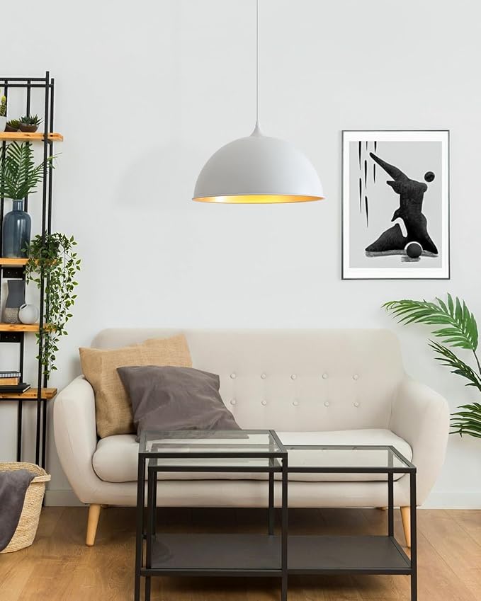 White Pendant Lights Kitchen Island 15.7", Modern Large Pendant Light Adjustable Height, Farmhouse Dome Hanging Light for Dining Room Bedroom Foyer Barn