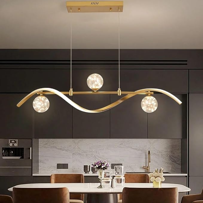 homary 40.2" Dimmable Kitchen Island Lighting, Gold 4-Light Dining Room Light Fixture Over Table Linear LED Chandelier Island Lights for Kitchen