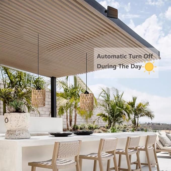 Outdoor Solar Chandelier Indoor Gazebo Lights Waterproof Pendant Hanging Light for Pergola Porch Patio Decor Boho Rattan Lampshade Farmhouse Shed USB Powered Accessories Dimmable Remote