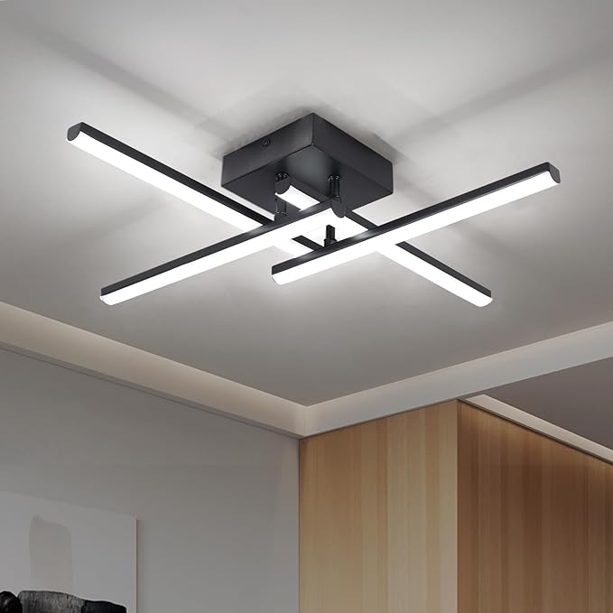 ElDISUNY Modem LED Ceiling Light, 24w Black Sputnik Ceiling Light, 6500K Cool White Flush Mount Ceiling Light Fixture for Bedroom Hallway Living Room Dining Room Coridor Kitchen