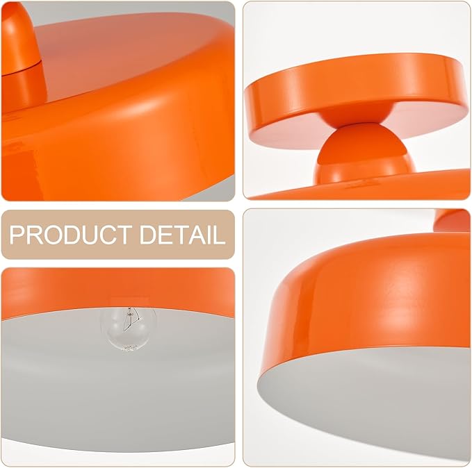 VILUXY Vintage Semi-Flush Mount Ceiling Light Fixture Orange Brush Paint Finish Round Ceiling Lamps for Bedroom, Dining Room, Corridor, Living Room
