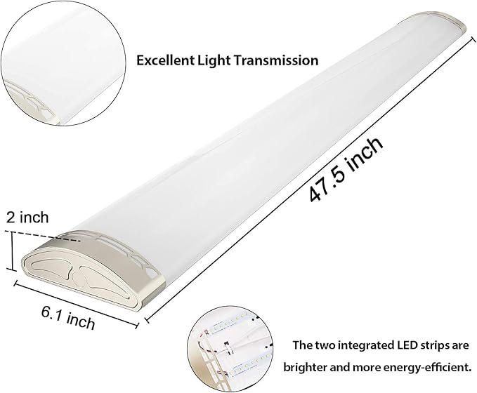Dimmable 4FT LED Kitchen Puff Ceiling Lights, 40W, 4800LM, 4000K, 4 Foot LED Linear Fixture 48 Inch Flush Mount Wraparound Shop Light for Garage, Office, Fluorescent Tube Replacement