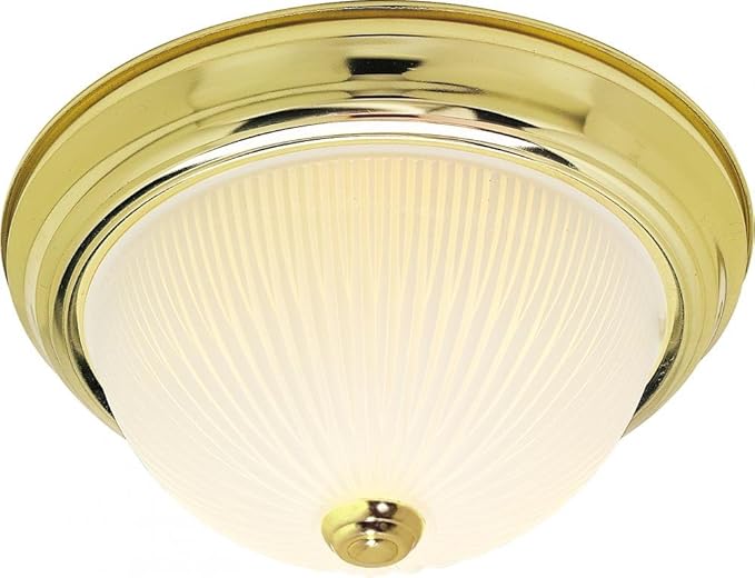 NUVO SF76/130 Two Light Flush Mount, Polished Brass/Frosted Ribbed Glass