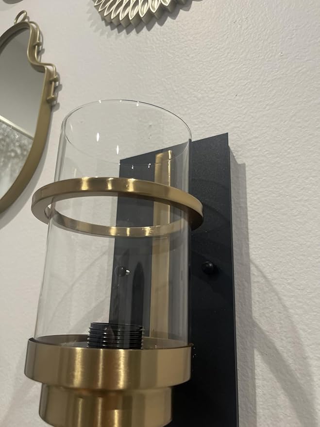 Matte Black and Brass Gold Wall Sconces,Modern Indoor Wall Light for Fireplace,Farmhouse Wall Light Fixture for Bathroom,Hallways,(Bulbs not Included)