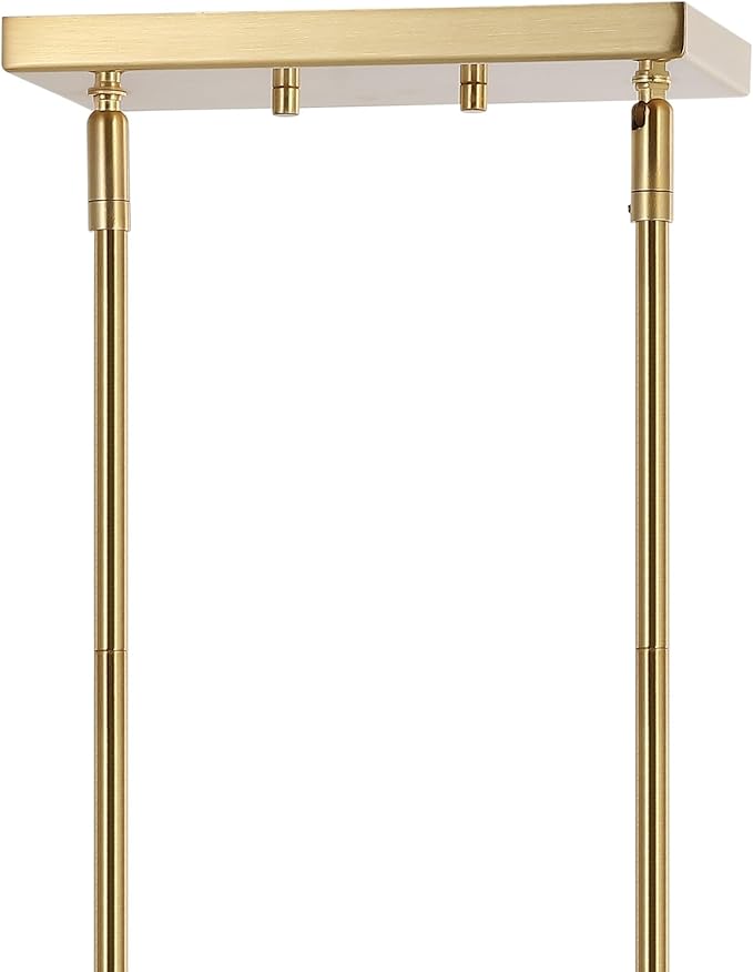 JONATHAN Y 38.5" Brass Gold 5-Light Iron Linear Pendant, Modern Midcentury Chandelier with White Linen Shades for Kitchen Island Dining Room, LED Bulbs Included JYL9919A
