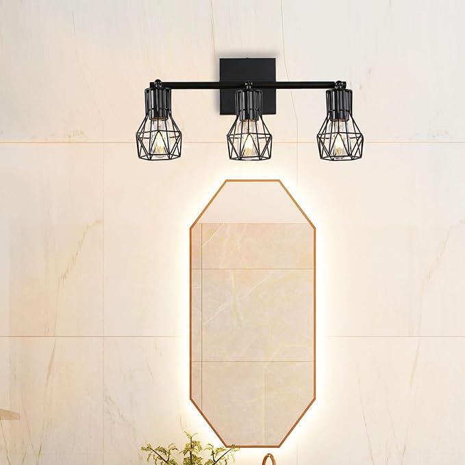 3 Light Track Lighting Fixtures Ceiling,Black Flush Mount Ceiling Light with E26 Lamp Head, Industrial Black Kitchen Track Lighting for Kitchen, Living Room, Dining Room, Hallway