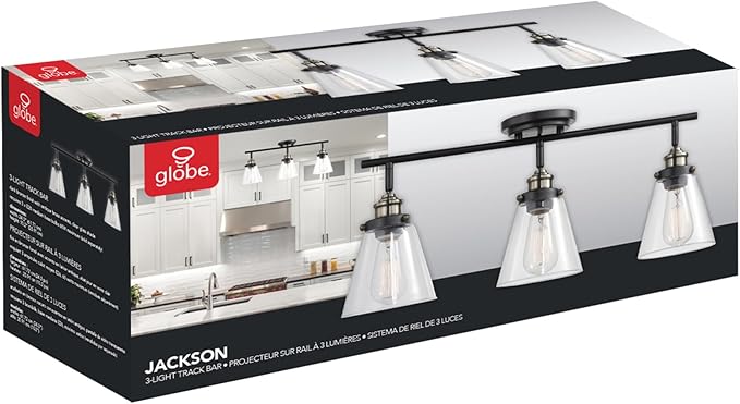 Globe Electric 59629 Jackson 3 Track Lighting, Dark Bronze, Antique Brass Accents