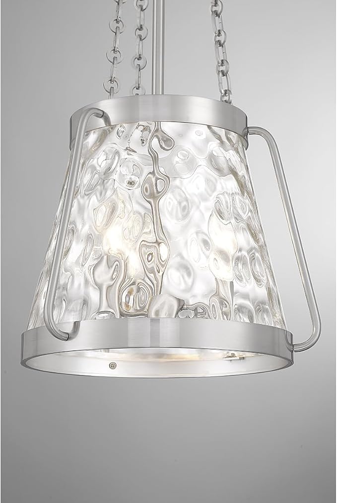 Savoy House 7-1803-3-SN Crawford Vintage Traditional Coastal Clear Water Glass Pendant, 3-Light 180 Total Watts, 26" H x 12" W, Satin Nickel