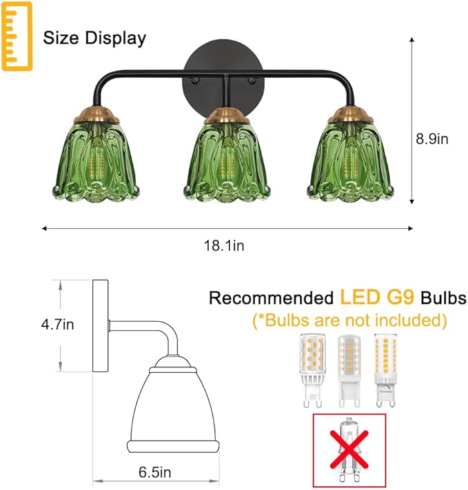 Vintage 3 Light Vanity Light, Black and Gold Bathroom Vanity Light, Bathroom Light Fixtures with Green Glass Shade, Antique Vanity Light Fixtures Over Mirror, Wall Sconce for Bedroom, Living Room