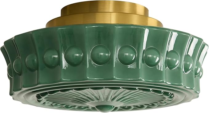 Semi Flush Mount Ceiling Light 14 inch Milk Glass Ceiling Light Mid Century Vintage Green School House Ceiling lamp for Kitchen Hallway Restaurant Living Room and Bedroom