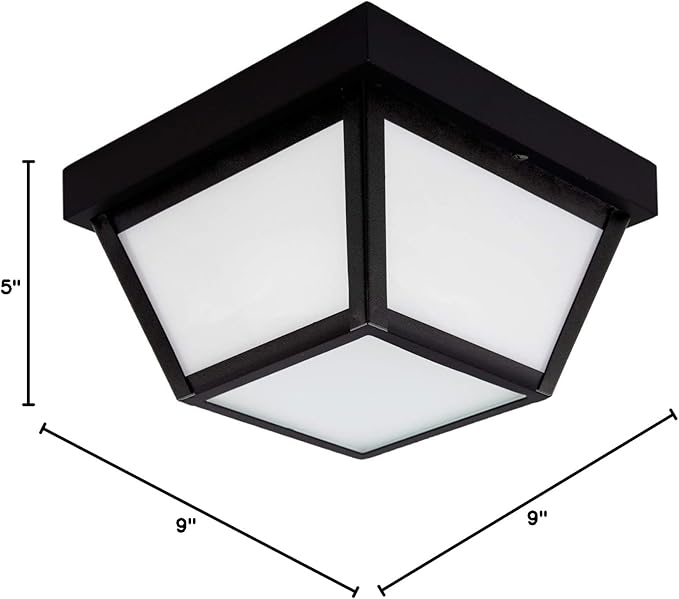 Maxxima 9" Black LED Outdoor Porch Ceiling Light Fixture - Features Frosted Lens, 3000K Warm White, 1,000 Lumens, Wet Rated, Ideal for Entryway, Patio, and Home Exterior Lighting