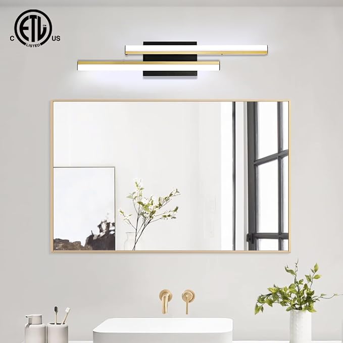 Bathroom Light Fixtures Over Mirror: 24 Inch Retractable Modern LED Bathroom Vanity Light ETL Certified 5CCT Optional 2700K-5700K 25W Vanity Light Bar Dimmable - Wall Light Fixtures, Golden 1 Pack
