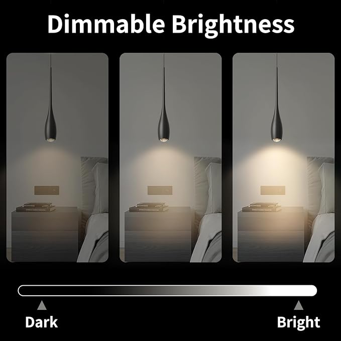 Black Pendant Light for Kitchen Island, LED Dimmable Pendant Light fixtures, Small Modern Industrial Hanging Pendant Light for Over Sink, Bar, Dining Room, Bedside(1-Pack)