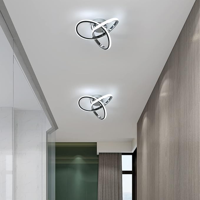 Modern LED Ceiling Light, 22W LED 6500K Cool White Spiral Design Hallway Ceiling Light Fixtures for Corridor Aisle Balcony Kitchen(Silver)