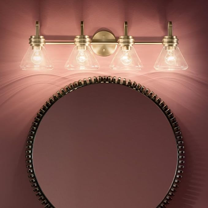 Kichler Farum 34" 4-Light Bathroom Vanity Light Fixture with Clear Glass in Champagne Bronze for Single or Double Vanity, Modern Lighting Fixture (34" x 9.5" x 9.5"), 55156CPZCLR