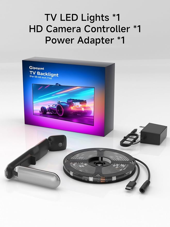 GIPOYENT TV LED Backlight Sync to Screen, 10.5FT RGB LED Lights that Change with for 32-50 InTV& PC Monitors, Music Sync LED Light with Smart App Control Adapt to TV Content