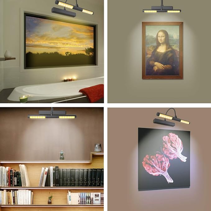 LUXSWAY Wireless Picture Light Battery Operated, Remote Control Painting Light with Rotatable Head, Dimmable and Timer Off, Wall Art Lights for Pictures Painting Artworking Display-Black