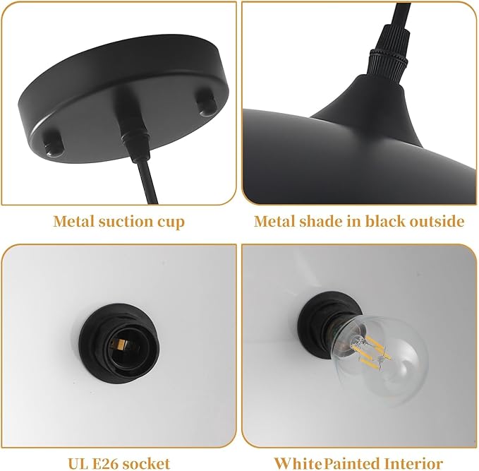 Large Pendant Lights Kitchen Island, 19.7 Inch Black and White Dome Pendant Light,Black Farmhouse Pendant Light, Modern Industrial Kitchen Pendant Lighting Over Island, Dining Room, 2 Pack