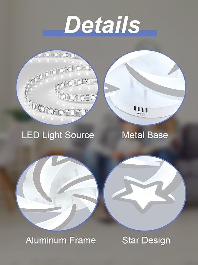 Goeco Kids Ceiling Light, 6500K 39W Modern Acrylic LED Close to Ceiling Light Fixture, White Star Shape Flush Mount Lamp for Kids Room, Nursery, Bedroom, Living Room