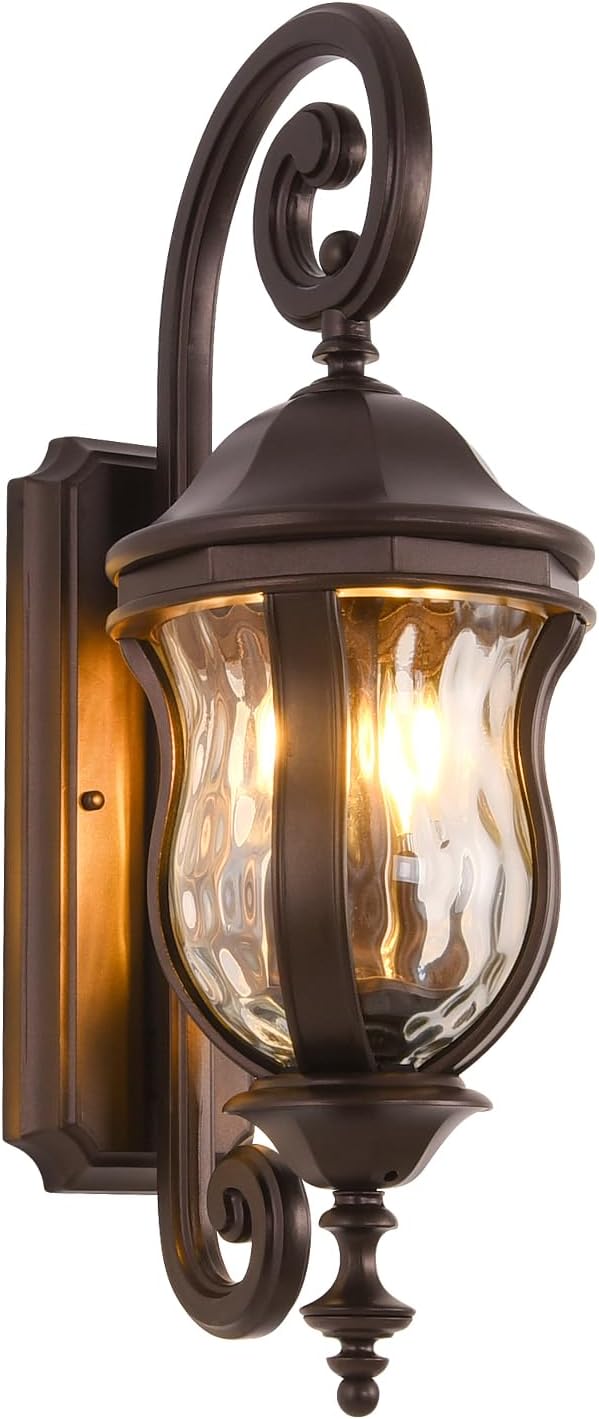 Outdoor Wall Sconces, Brown Outdoor Porch Lights, 22.8" H Large Exterior Wall Lanterns, Waterproof Exterior Lighting Fixtures with Water Glass for Patio Garage Doorway