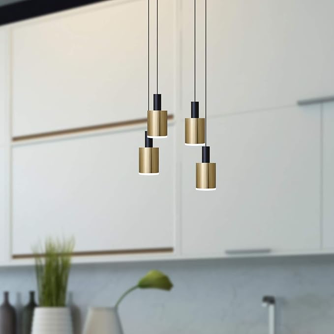 Virgo 4 Mini Pendant Lighting Black-Brass - LED Hanging Light Fixture for Kitchen Island, Bar, Foyer - Cluster Pendants - Dimmable, Adjustable Wire, Lamp Bulb Included