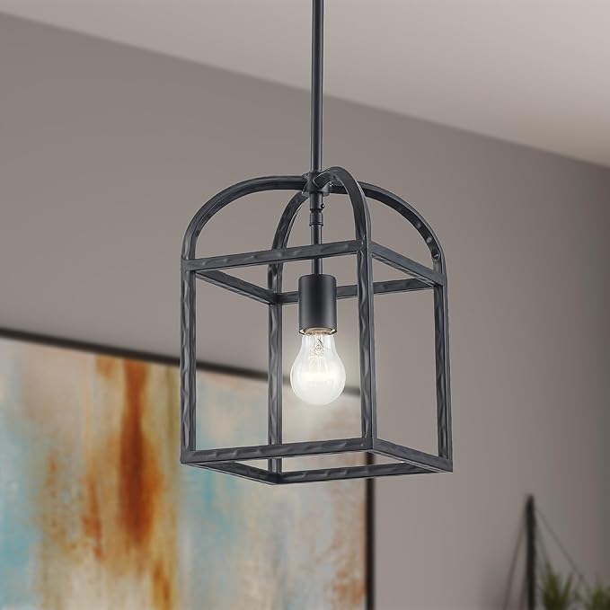 Asher Hamilton AHP-208BK Montclair 7.87 Inch Pendant Light | Adjustable 11.81 to 50.51 Inch Height | E26 Medium Base | Dry Rated for Indoor Use Only | Black Finish