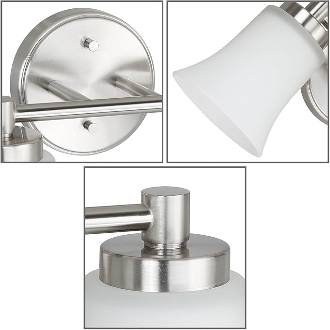 XiNBEi Lighting Bathroom Vanity Light, Modern Wall Light with Glass, Brushed Nickel 2 Light Bath Bar Light XB-W1235-2-BN