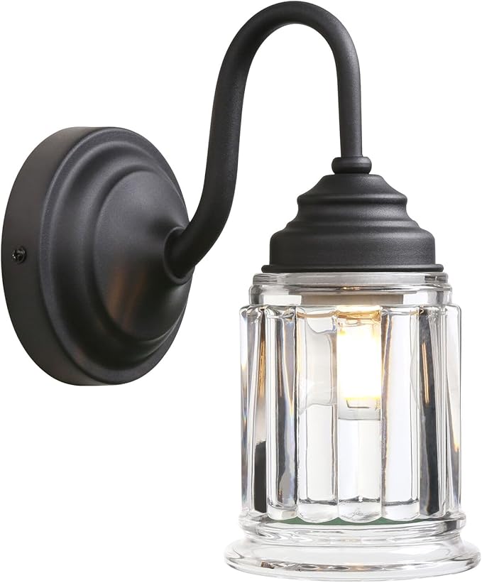 PERMO Vintage Single Sconce Black Wall Sconce with Clear Bell-Shaped Glass Shade Black Hardwired Sconces for Living Room Bedroom Doorway
