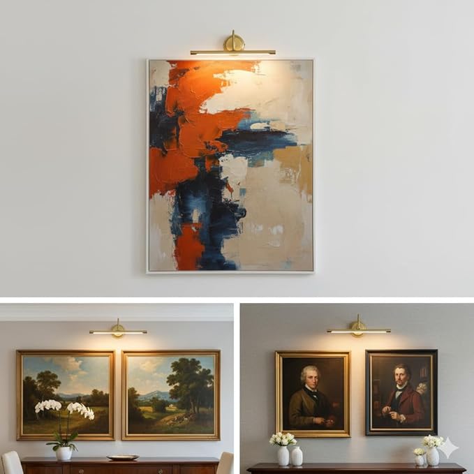 JOOSENLUX 16.5" Brass Picture Light Hardwired, Adjustable LED Art Display Lighting Fixture, 3000K Warm Dimmable Wall Sconce for Painting Portrait Gallery, Vintage Gold Metal Indoor Bedroom