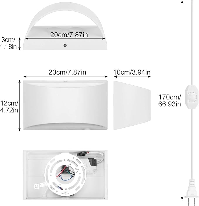 Lightess 12W Plug in Wall Sconces Modern LED Wall Light Dimmable Indoor Up Down Wall Lamp for Bedroom Living Room Hallway Staircase, Warm White, Aluminum
