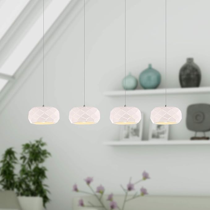 Crust 4 Mini Pendant Lighting White - LED Hanging Light Fixture for Kitchen Island, Bar, Foyer - Cluster Pendants - Dimmable, Adjustable Wire, Lamp Bulb Included