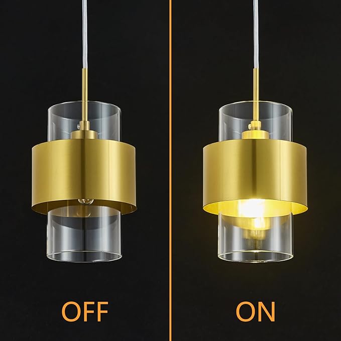 Modern Gold Pendant Lighting Indoor Kitchen Island Pendant Light Glass Shade Ceiling Light Fixtures for Bedroom Dining Room Living Room(3-Pack)