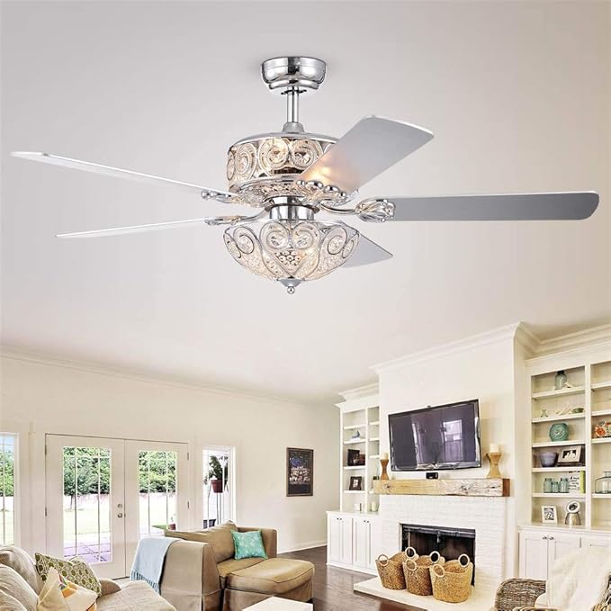 Warehouse of Tiffany CFL-8370REMO/CH Catalina Chrome-Finish 5-Blade 52-inch Crystal (Includes Remote and Light Kit) Ceiling Fan, Silver