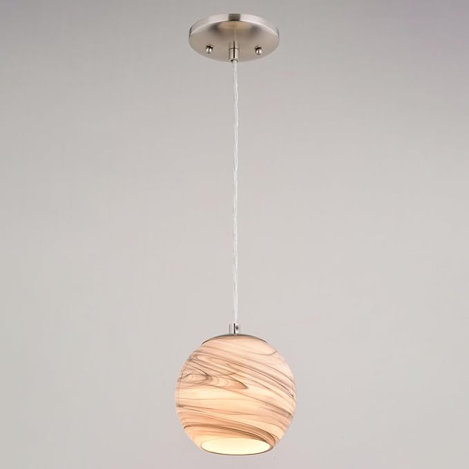 VAXCEL Milano LED Compatible Satin Nickel Transitional Mini Pendant Ceiling Light Multi Color Art Glass