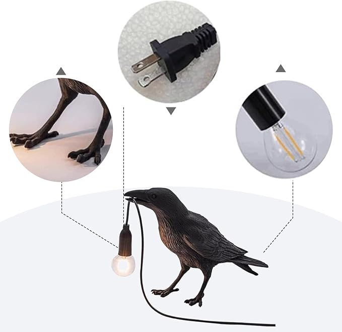 Gothic Crow Raven Table Lamp Animal Desk Light Decor | Lifelike Bird Raven Crow Lamp Gothic Animal Light for Bedroom Bedside Home Decor | Calcifer Goth Xenomorph Lamp for Gothic Style Lovers