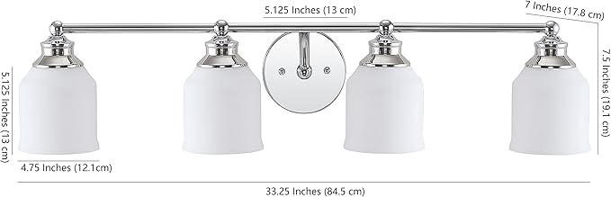 JONATHAN Y 33.25" Chrome Modern Farmhouse LED Vanity Light Wall Sconce Fixture, Frosted White Glass Shade, Dimmable Wall Lamp for Bathroom Mirror Kitchen Sink, UL Listed (JYL7552A)