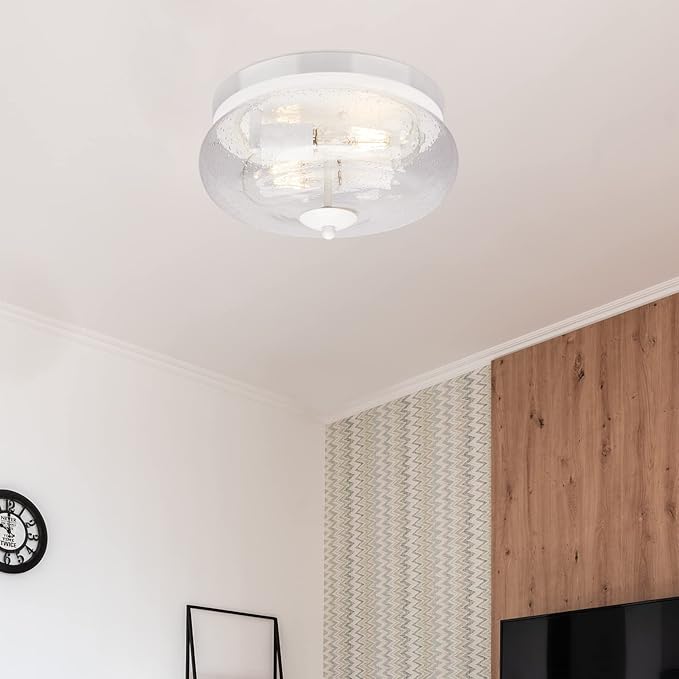 Darkaway Ceiling Light Fixtures Flush Mount Indoor Outdoor Ceiling Light with Seeded Glass Shade for Hallway Kitchen Bedroom Porch Living Room Dining Room White Finish